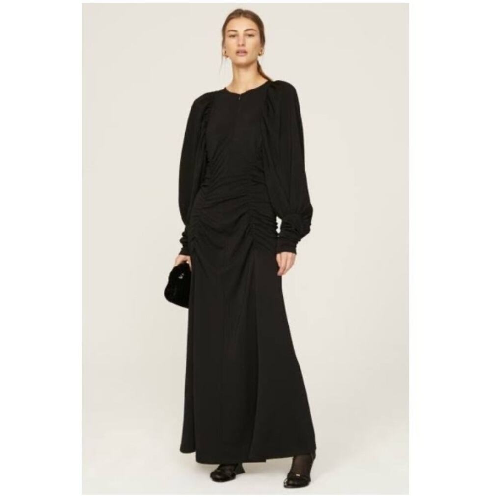 NEW By Malene Birger Cheyla Gathered Ruched Maxi Dress Black XL
